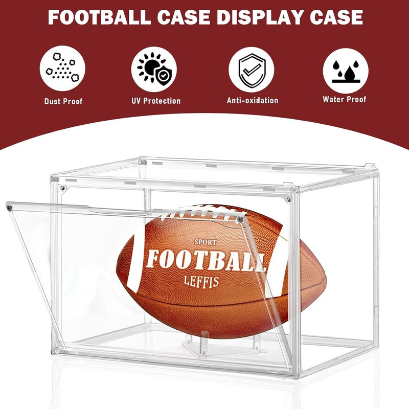 Leffis 2 Pack Football Display Case, Football Case Display Case, Memorabilia Display Cases with Magnetic Door and Removable Football Stand for Autographed Football (Assembly Required) - Image 3